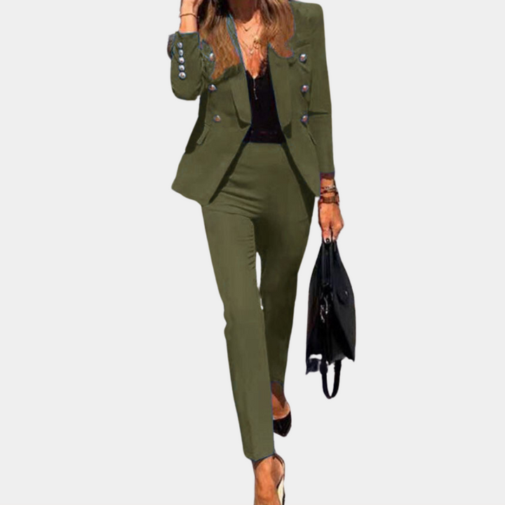 Tailleur Pantalon Femme Élégant – Blazer Cintré à Boutons + Pantalon Slim – Tenue Business Chic