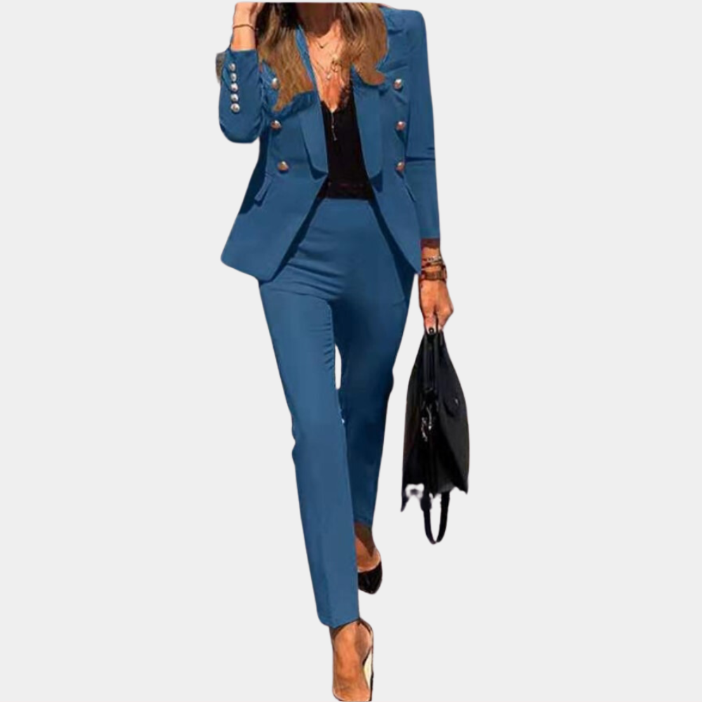 Tailleur Pantalon Femme Élégant – Blazer Cintré à Boutons + Pantalon Slim – Tenue Business Chic