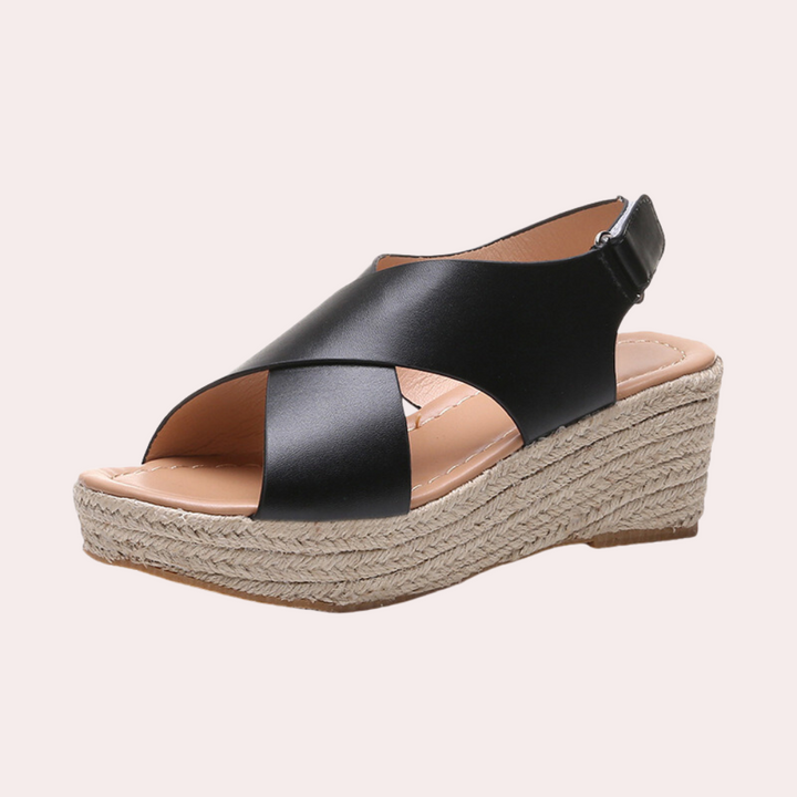 Sandales Compensées Femme – Style Espadrille – Bride Croisée Élégante