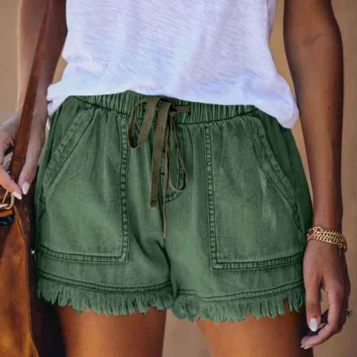 Damen Shorts mit Fransen – Bequemer Elastikbund & Große Taschen im Boho-Style