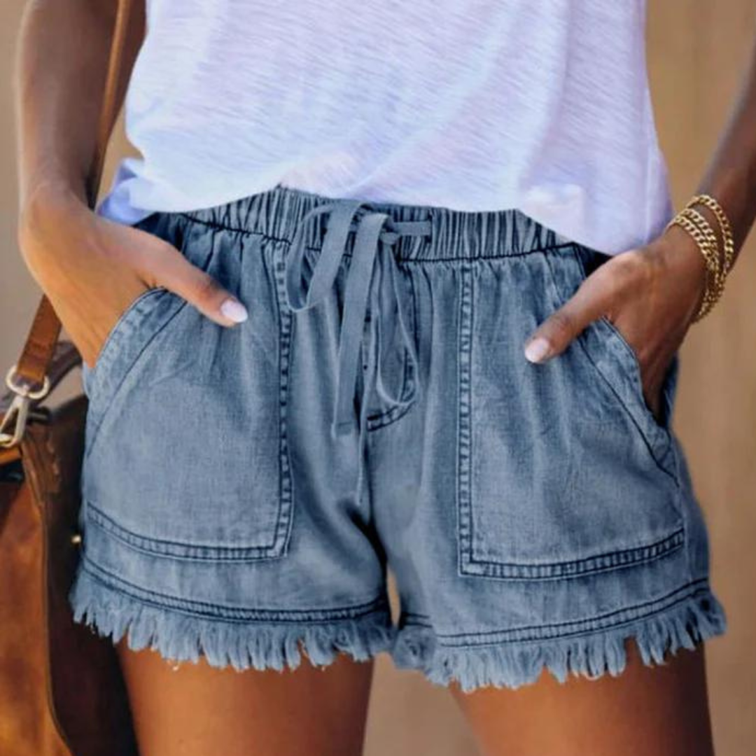 Damen Shorts mit Fransen – Bequemer Elastikbund & Große Taschen im Boho-Style