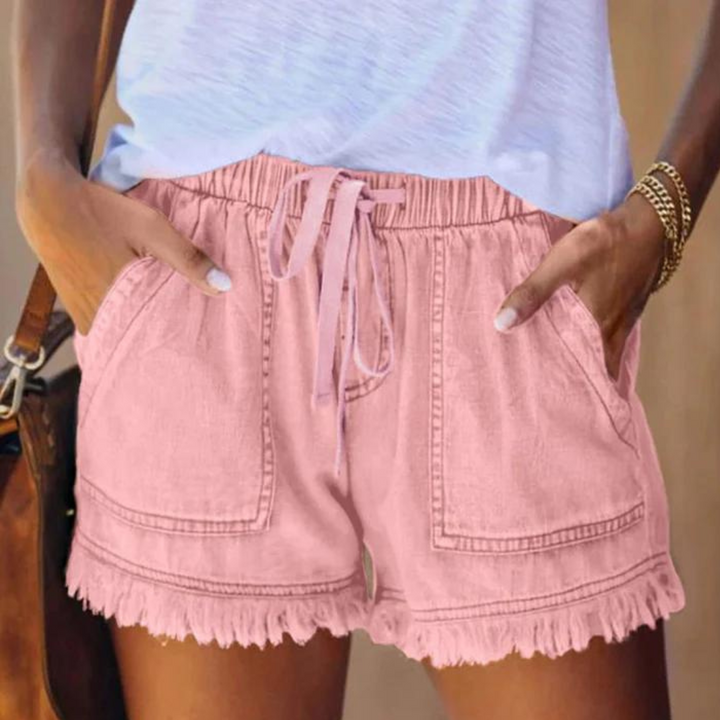 Damen Shorts mit Fransen – Bequemer Elastikbund & Große Taschen im Boho-Style