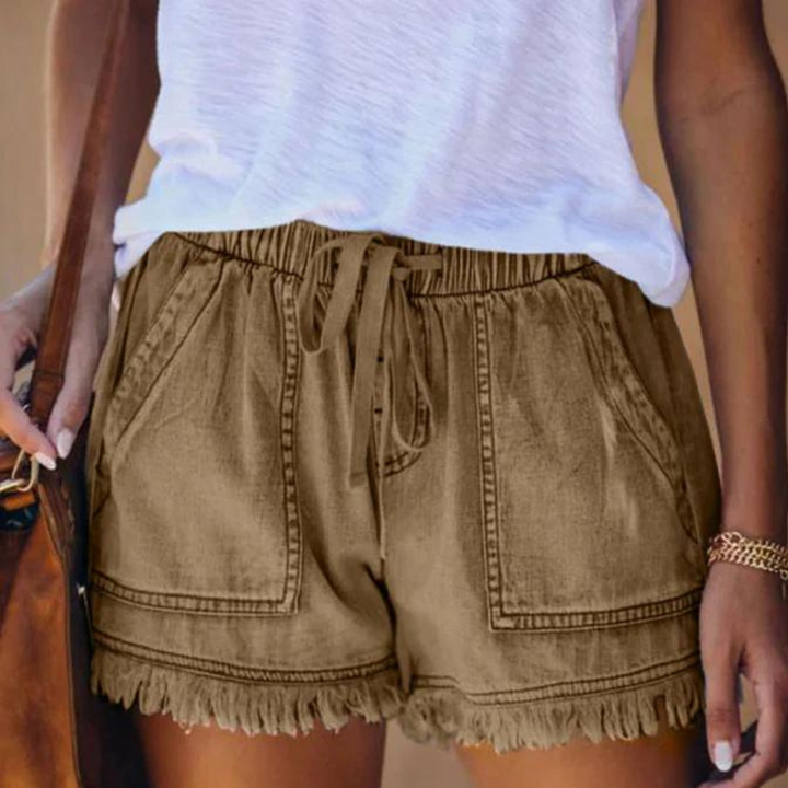 Damen Shorts mit Fransen – Bequemer Elastikbund & Große Taschen im Boho-Style