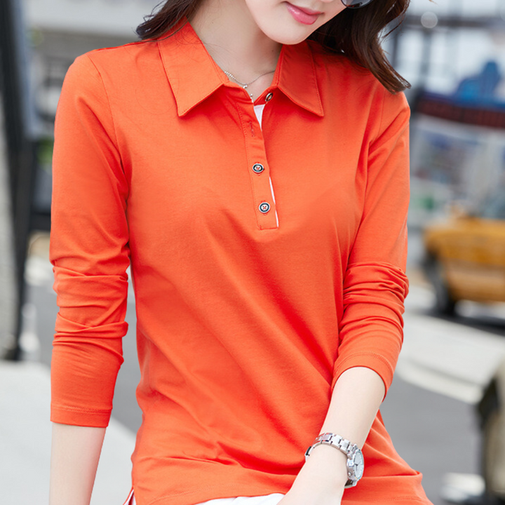 Polo femme manches longues – Chic décontracté, col boutonné, coupe moderne