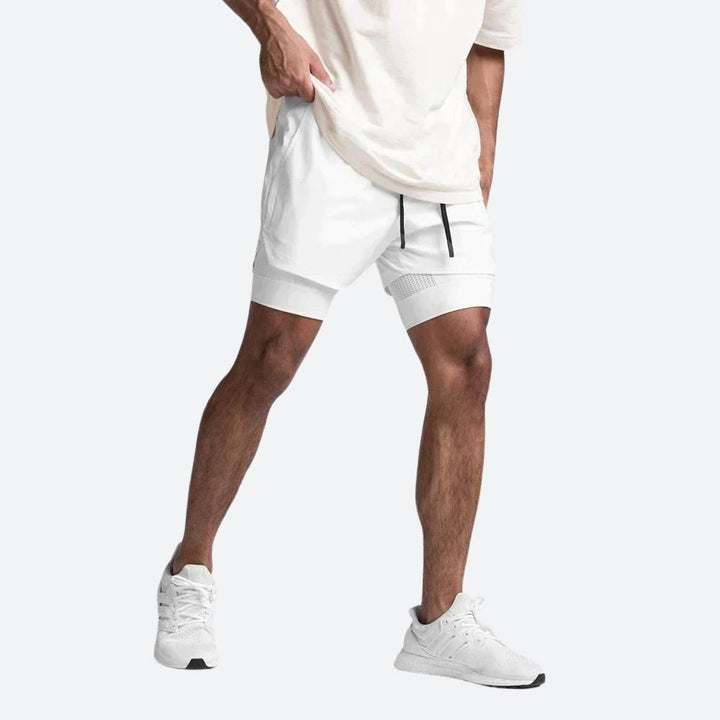 Short de sport homme 2-en-1 avec doublure intégrée – idéal pour le fitness, running et musculation