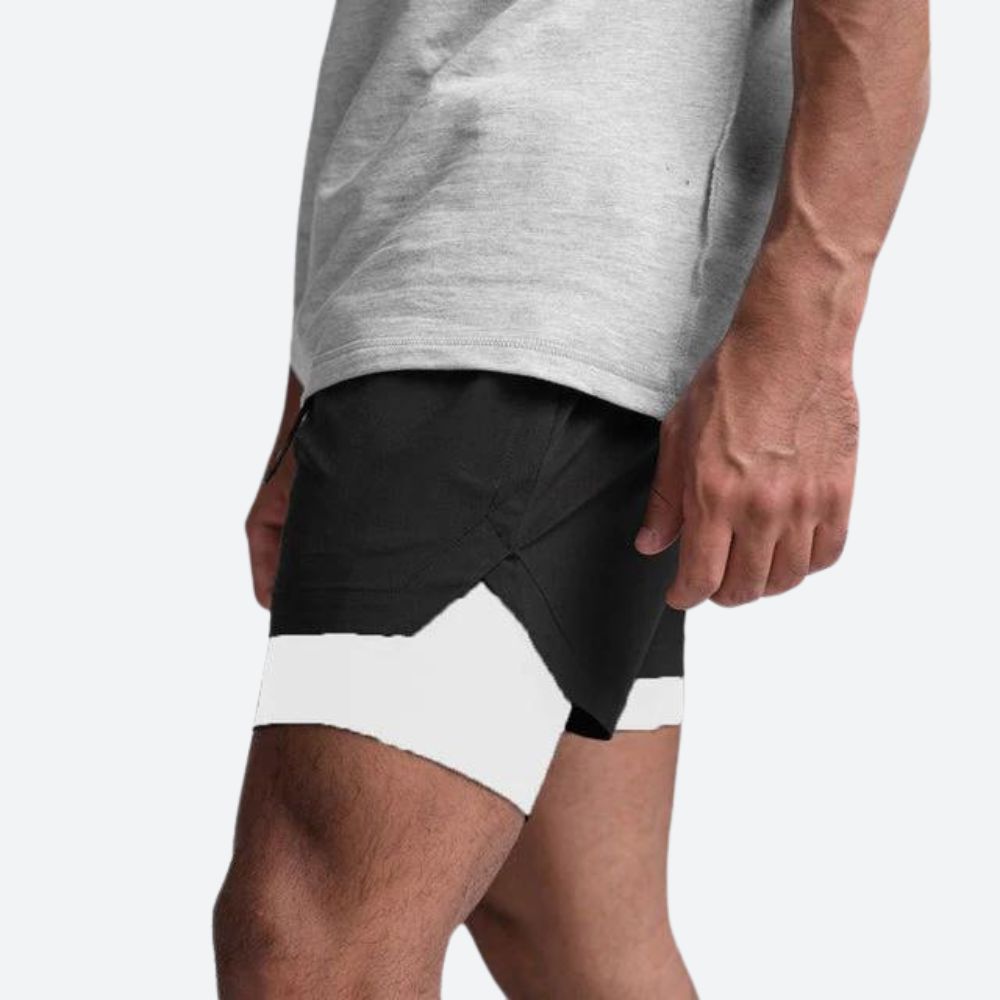 Short de sport homme 2-en-1 avec doublure intégrée – idéal pour le fitness, running et musculation