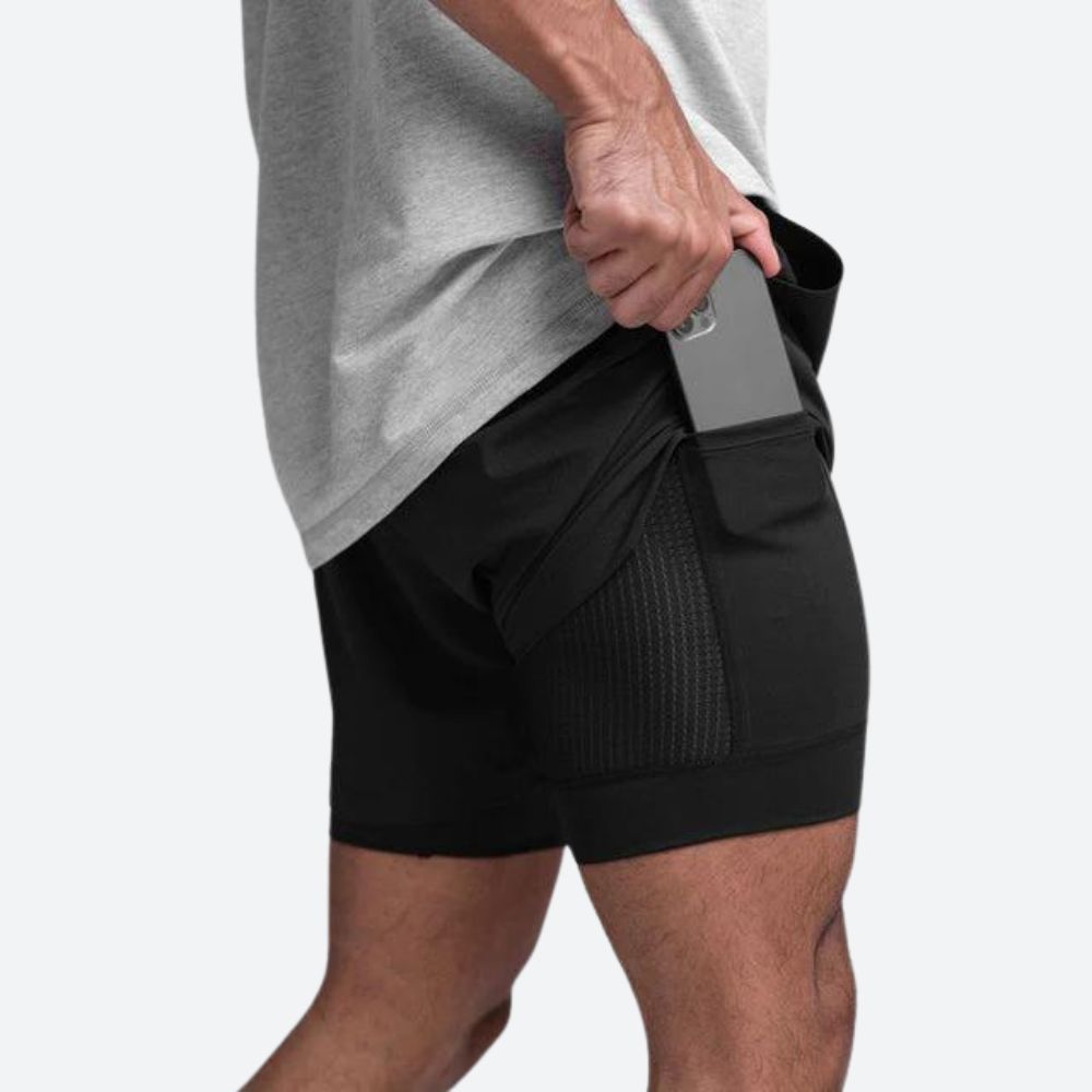 Short de sport homme 2-en-1 avec doublure intégrée – idéal pour le fitness, running et musculation