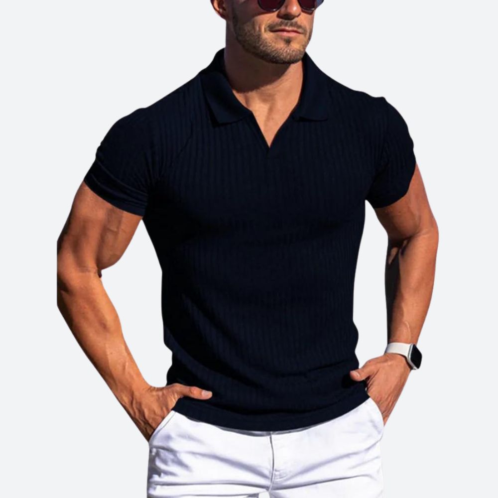 Polo Homme Vert Foncé – Tissu Côtelé Stretch – Coupe Slim Fit – Style Casual Chic & Sportif