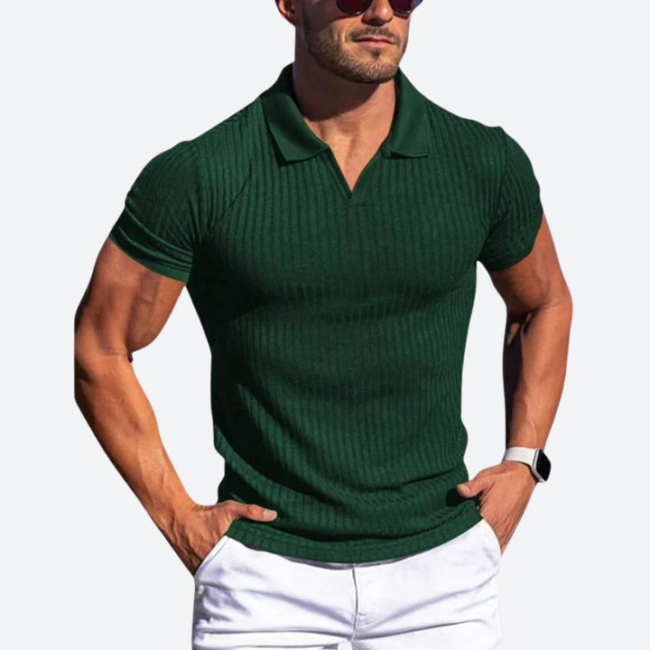 Polo Homme Vert Foncé – Tissu Côtelé Stretch – Coupe Slim Fit – Style Casual Chic & Sportif