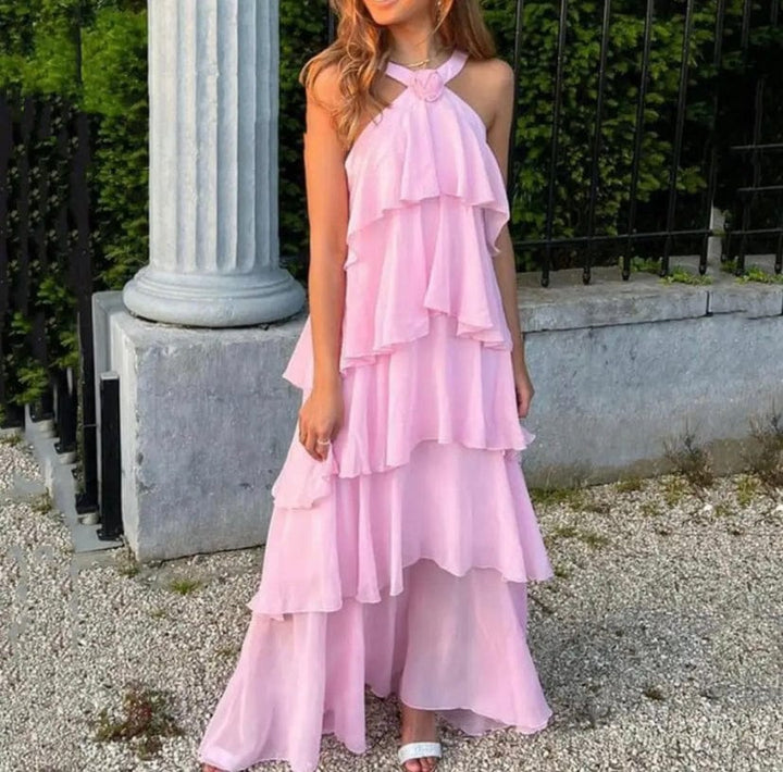 Robe Longue à Volants Superposés et Col Licou Eryndra