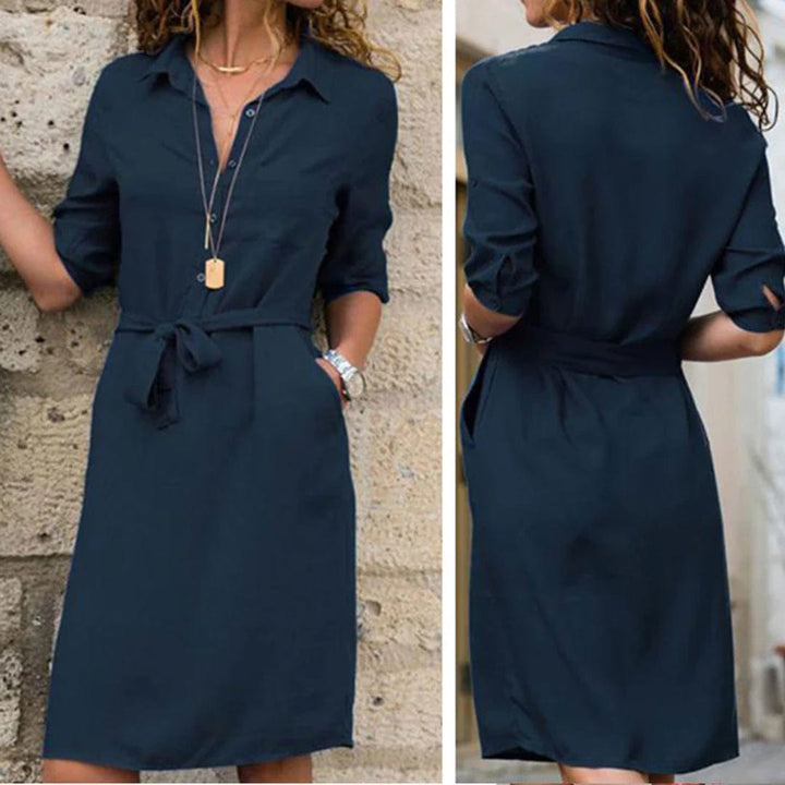 Robe Chemise Femme – Mi-Longue Ceinturée à Boutons – Élégance Intemporelle Décontractée