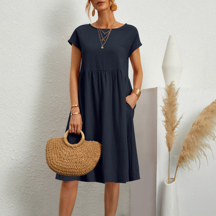 Robe Blanche Femme – Coupe Évasée – Style Bohème Chic – Manches Courtes & Poches Pratiques