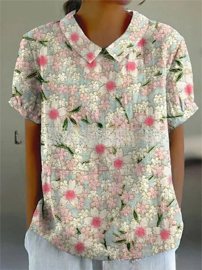 Sommerliche Freizeitblumenhaut für Frauen | Kurze Ärmel