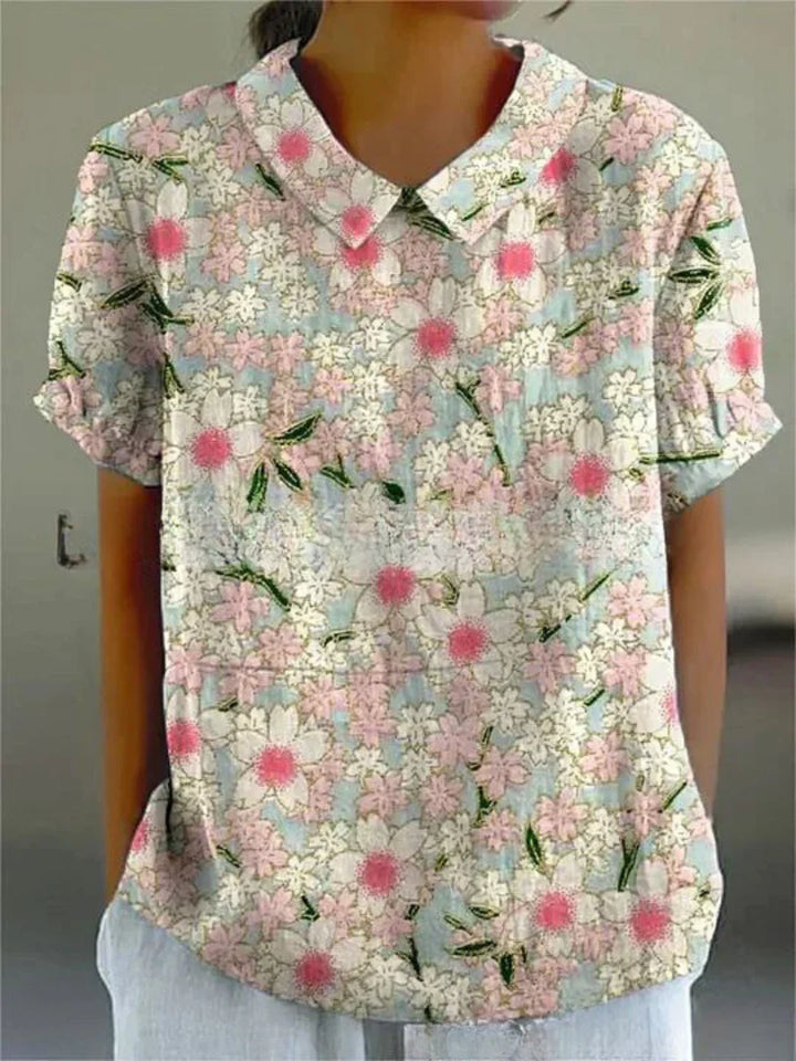 Sommerliche Freizeitblumenhaut für Frauen | Kurze Ärmel