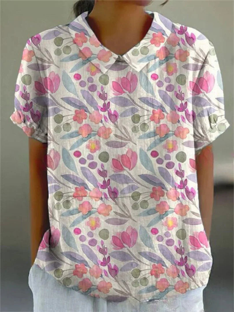 Sommerliche Freizeitblumenhaut für Frauen | Kurze Ärmel