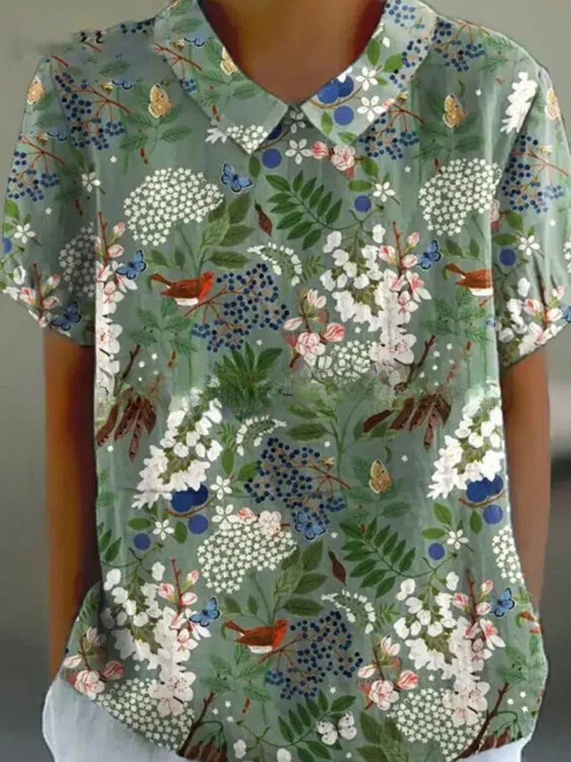 Sommerliche Freizeitblumenhaut für Frauen | Kurze Ärmel