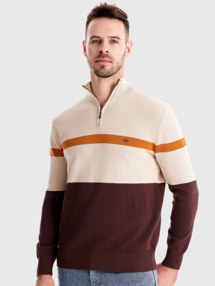 Pull Col Montant Zippé en Maille Texturée pour Homme