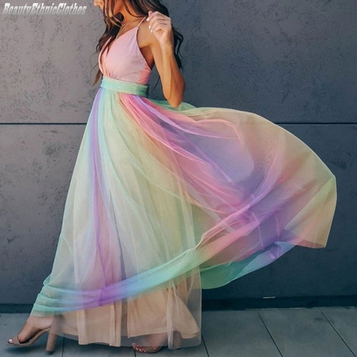 Vestito elegante da donna - Lungo, fluido e con spalline sottili