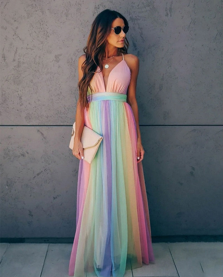Vestito elegante da donna - Lungo, fluido e con spalline sottili