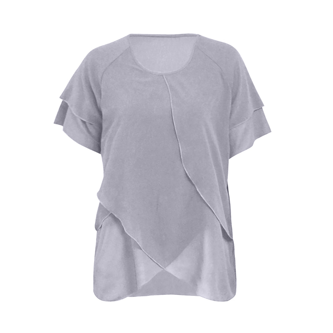 Blouse grande taille femme élégante – T-shirt fluide manches courtes à volants superposés