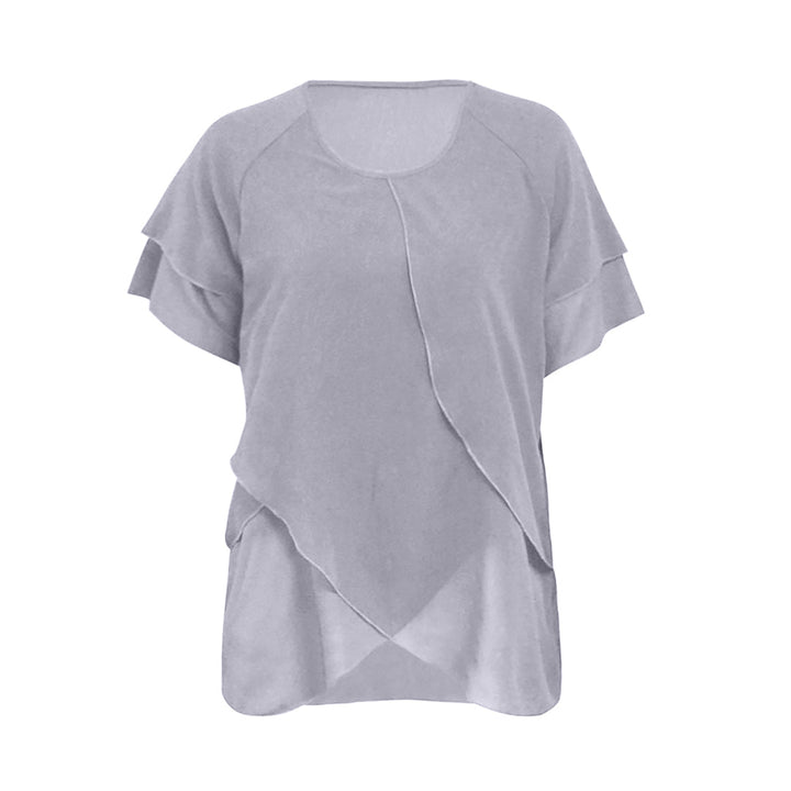 Blouse grande taille femme élégante – T-shirt fluide manches courtes à volants superposés