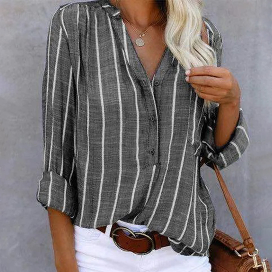 Chemise Femme à Rayures Verticales – Style Décontracté Chic à Manches Longues