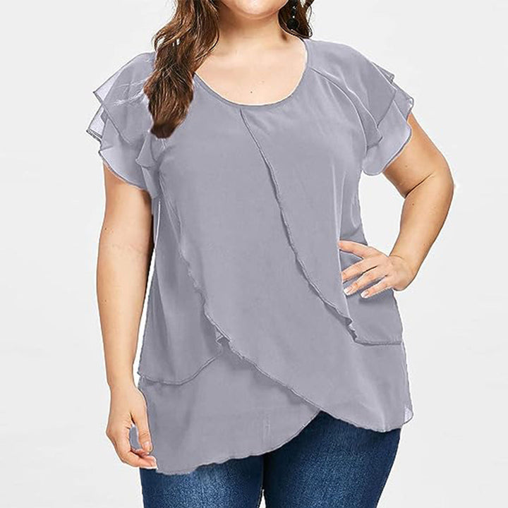 Blouse grande taille femme élégante – T-shirt fluide manches courtes à volants superposés