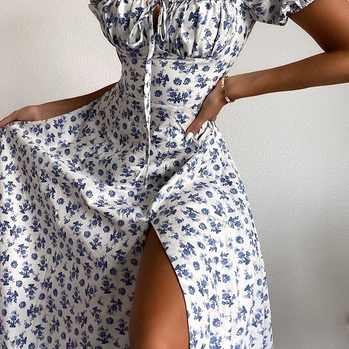 Michelle - Maxi robe fleurie à manches bouffantes