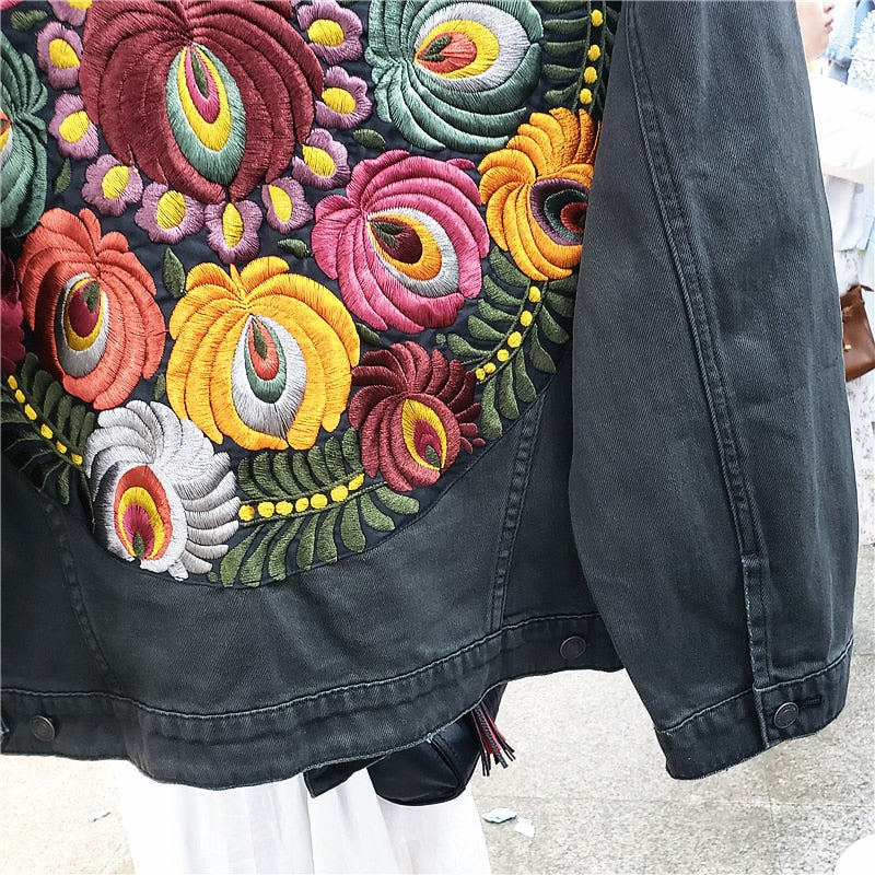 Roux - Veste en Denim Brodée à Fleurs