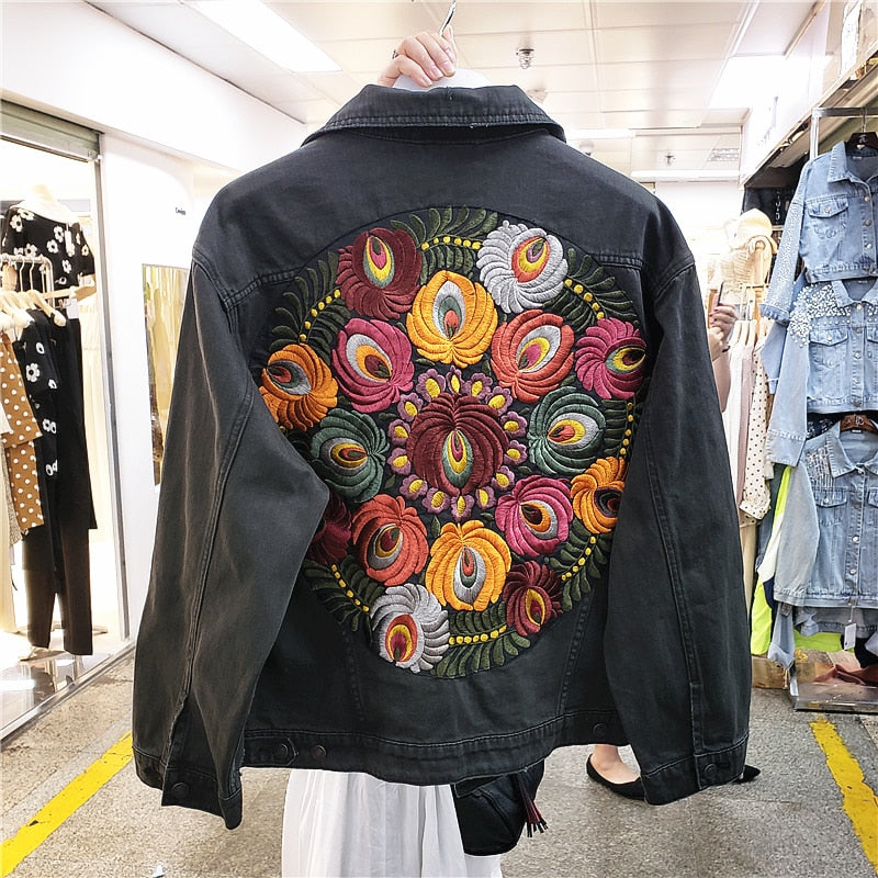 Roux - Veste en Denim Brodée à Fleurs