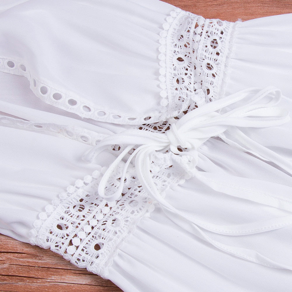 Robe de Plage Longue Femme – Kimono Transparent avec Dentelle et Fente Frontale