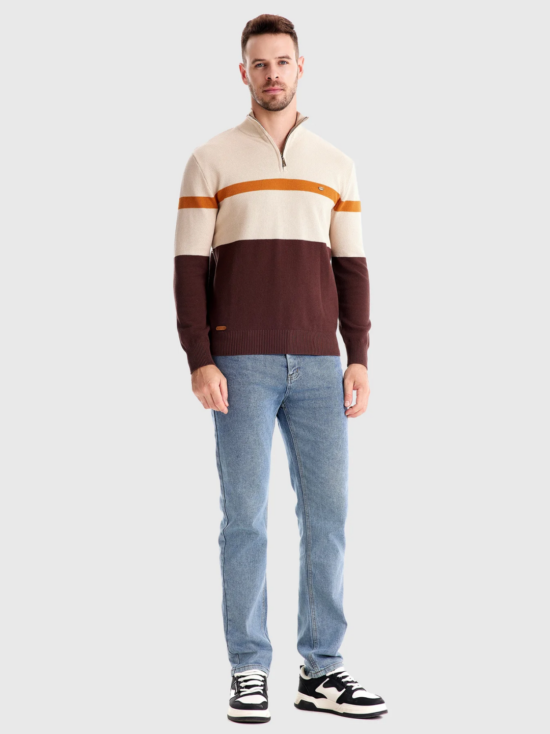 Pull Col Montant Zippé en Maille Texturée pour Homme