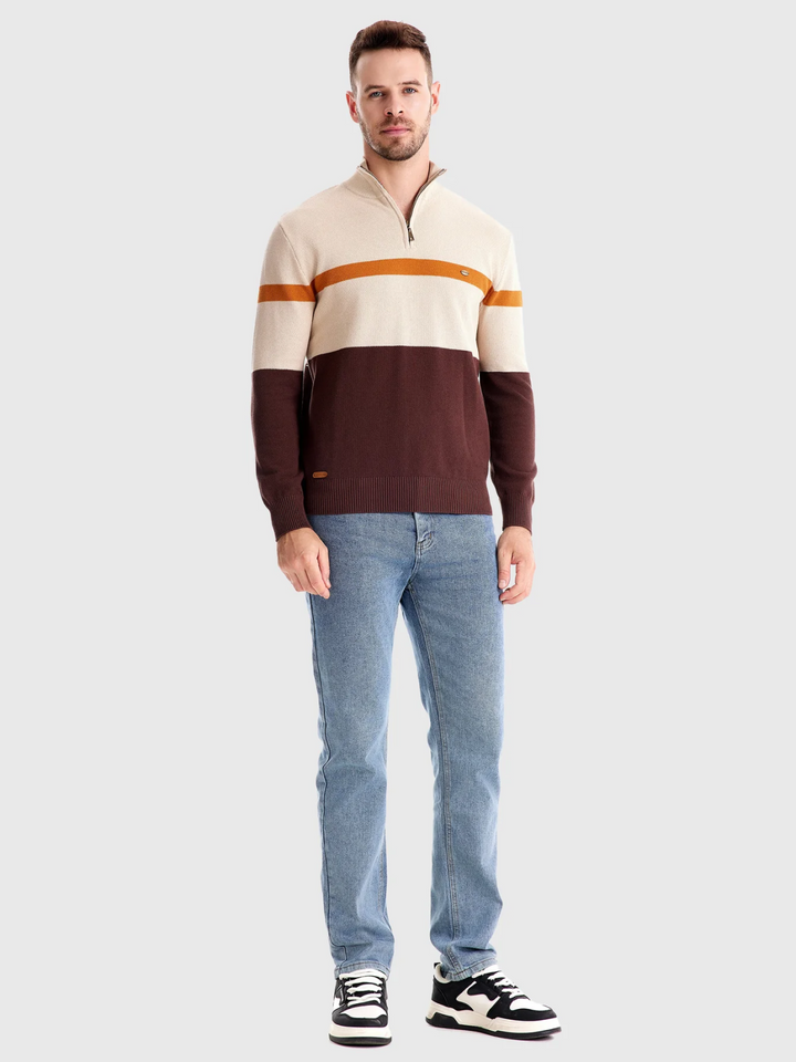 Pull Col Montant Zippé en Maille Texturée pour Homme