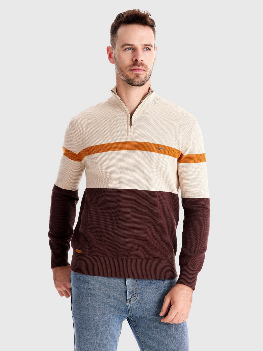 Pull Col Montant Zippé en Maille Texturée pour Homme