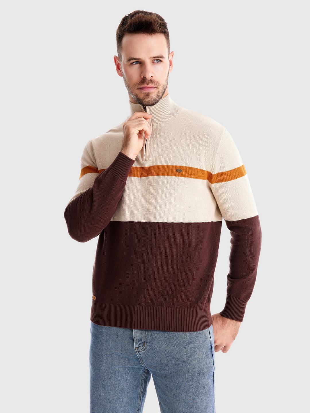Pull Col Montant Zippé en Maille Texturée pour Homme