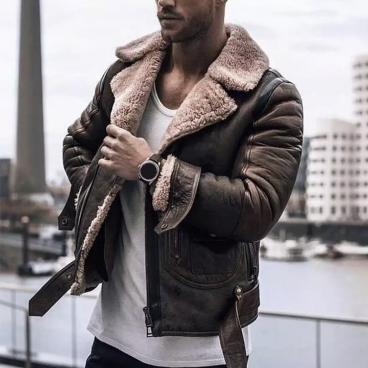 Xavier – Giacca in pelle da uomo con interno in lana calda