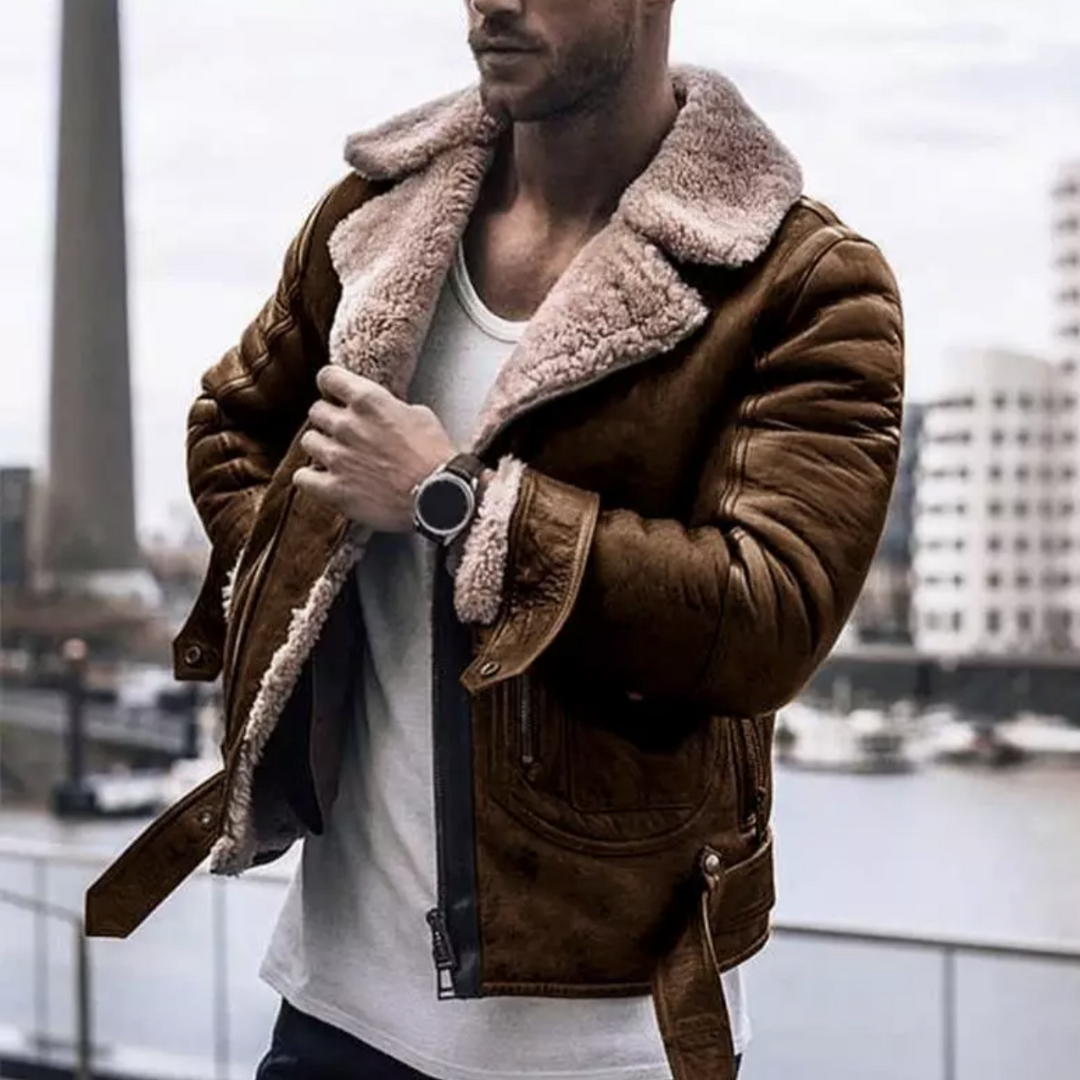 Xavier – Giacca in pelle da uomo con interno in lana calda