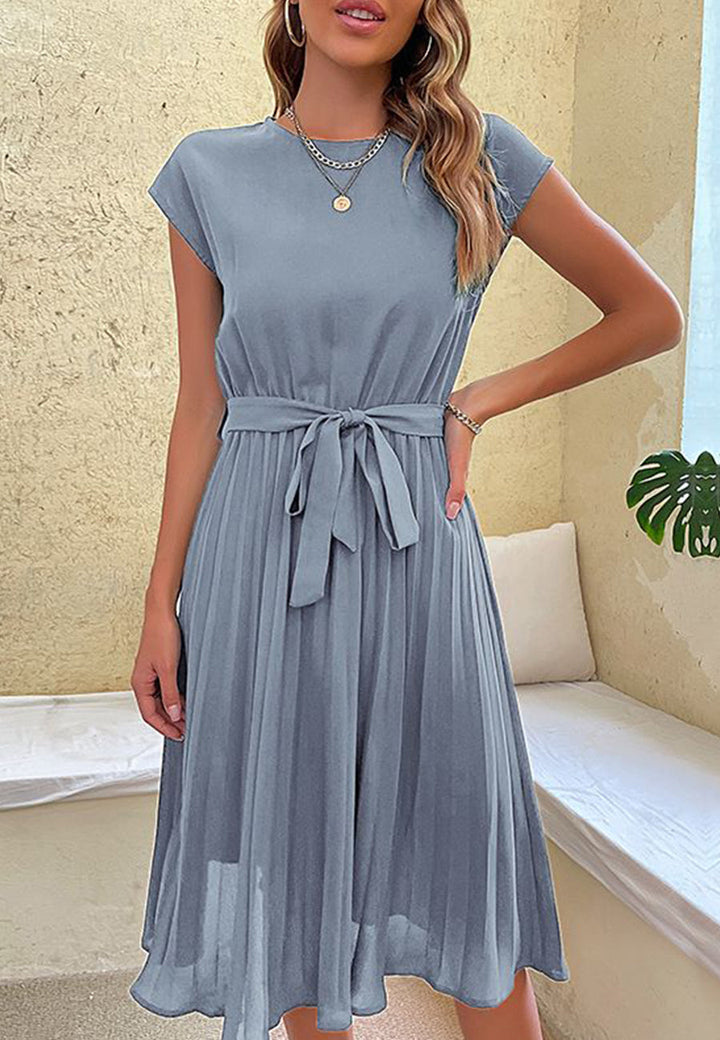 Robe Midi Plissée Ceinturée – Élégance Décontractée pour Bureau, Brunch ou Balade en Ville