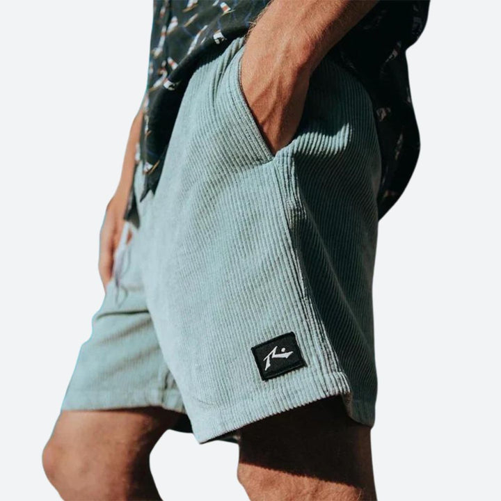 Short Homme Décontracté en Velours Côtelé avec Étiquette Patch et Coupe Relax
