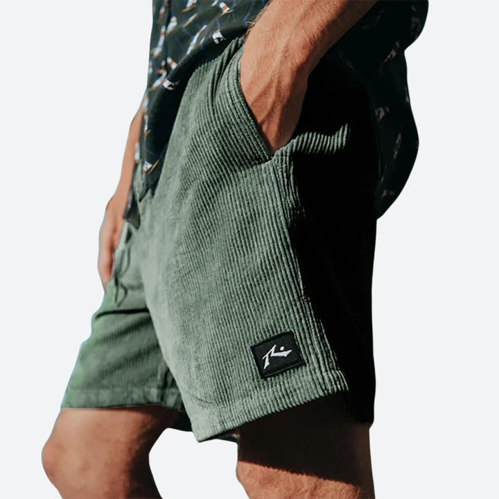 Short Homme Décontracté en Velours Côtelé avec Étiquette Patch et Coupe Relax