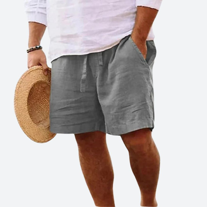 Short Homme Décontracté en Lin Mélangé avec Taille Élastique et Cordon
