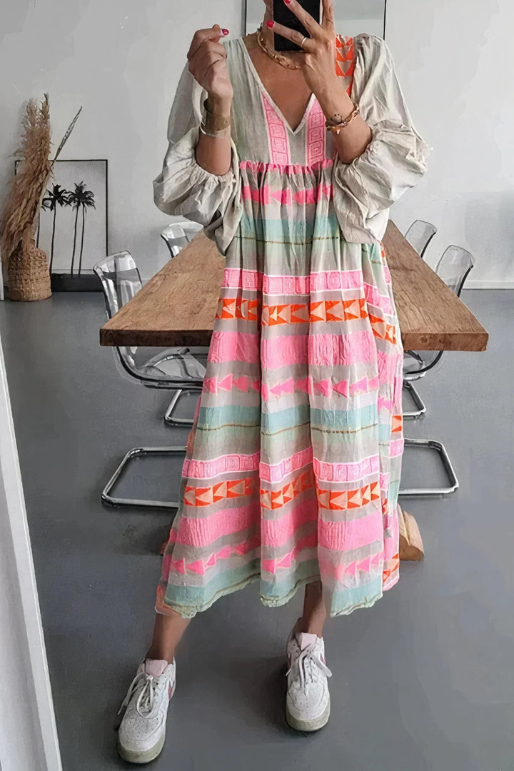 Sommerkleid mit Boho-Print für Damen | Midi