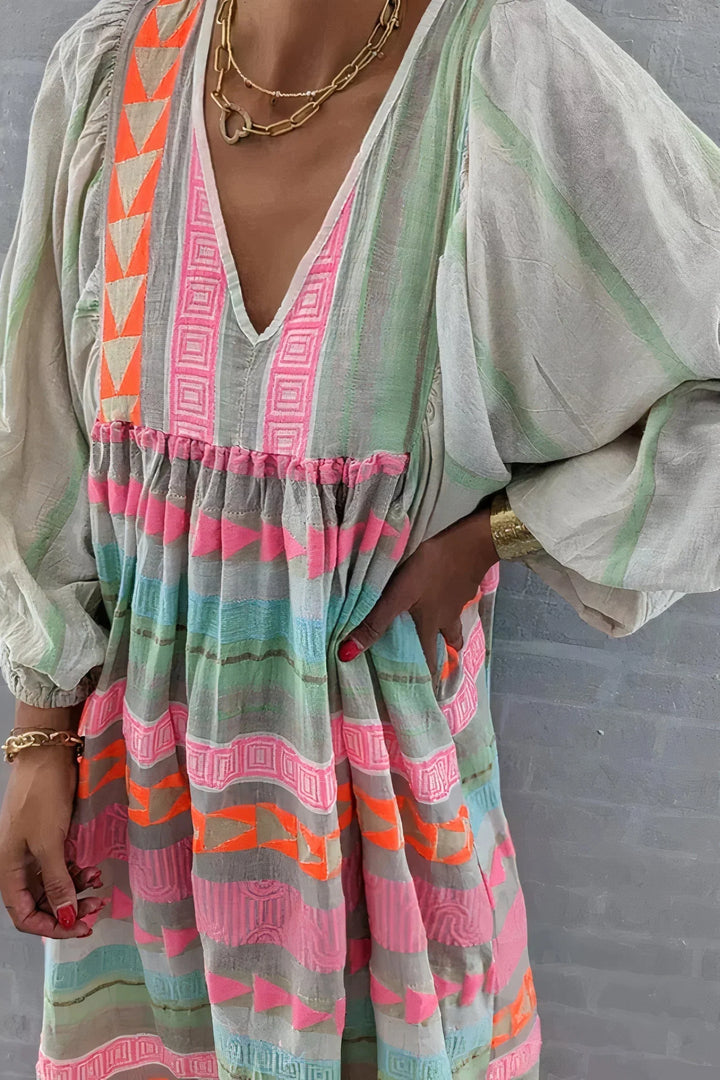 Sommerkleid mit Boho-Print für Damen | Midi