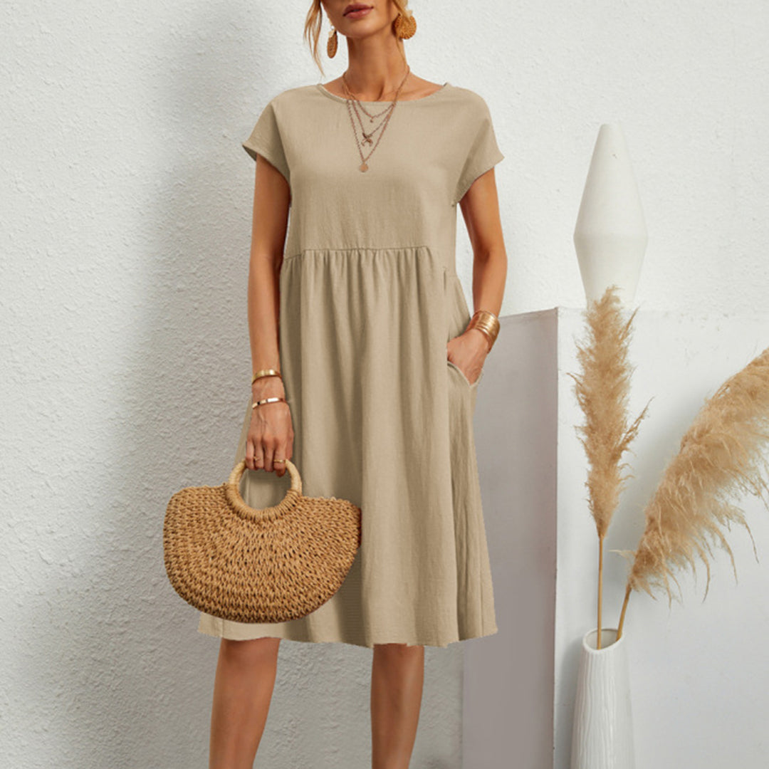 Robe Blanche Femme – Coupe Évasée – Style Bohème Chic – Manches Courtes & Poches Pratiques
