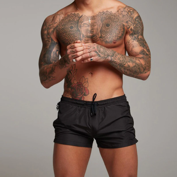 Short de bain homme coupe courte – Minimaliste, ajusté, séchage rapide pour plage et piscine