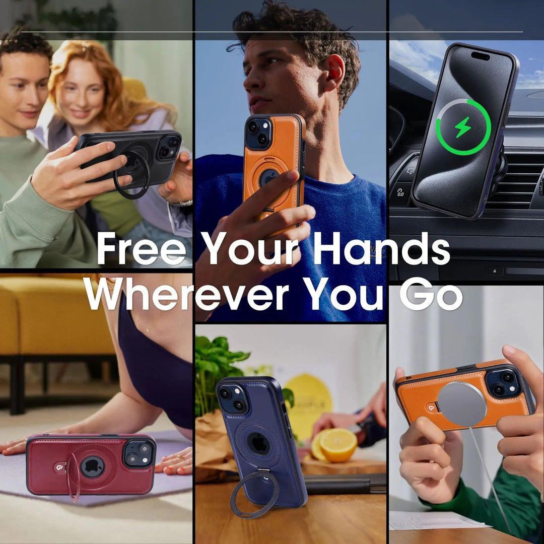 Magnetic case for iPhone with invisible ring holder