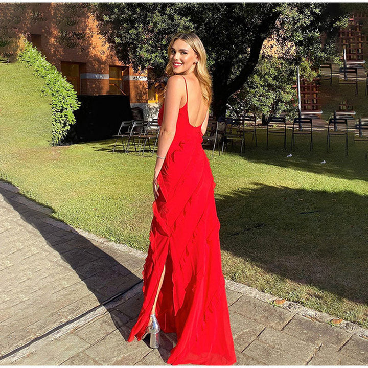 Langes Kleid mit Volants