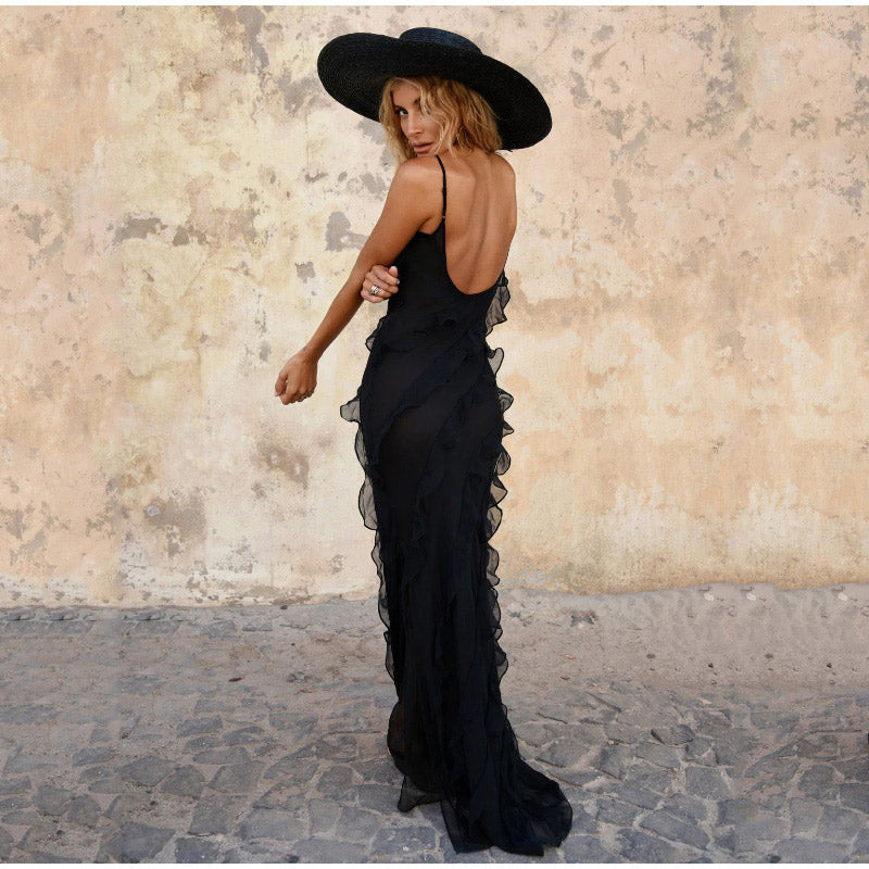 Langes Kleid mit Volants