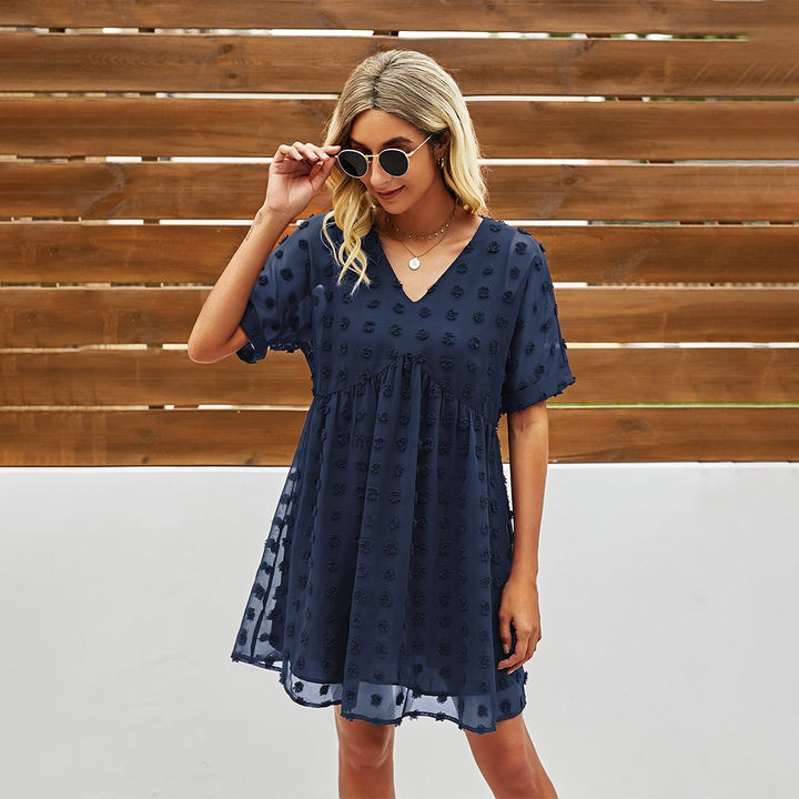 Robe Courte Femme Chic – Tissu Transparent à Motifs Texturés et Manches Mi-longues