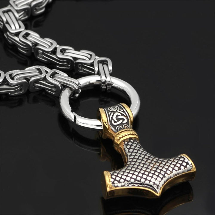 Stainless steel necklace/bracelet 60-90 cm Double wolf head & Mjolnir Survival spirit